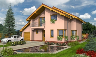 Haus mit Garage und Apsis im Essbereich.